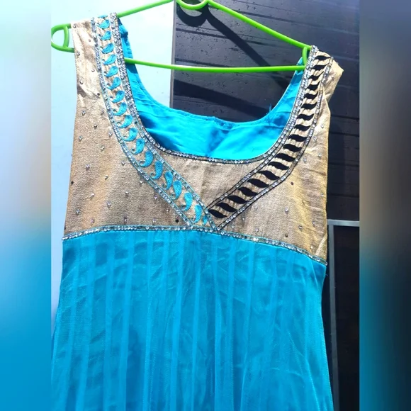 Sale Anarkali Suit with Legging, Duppata Suit Set Floor touch embellished stones - Picture 7 of 8